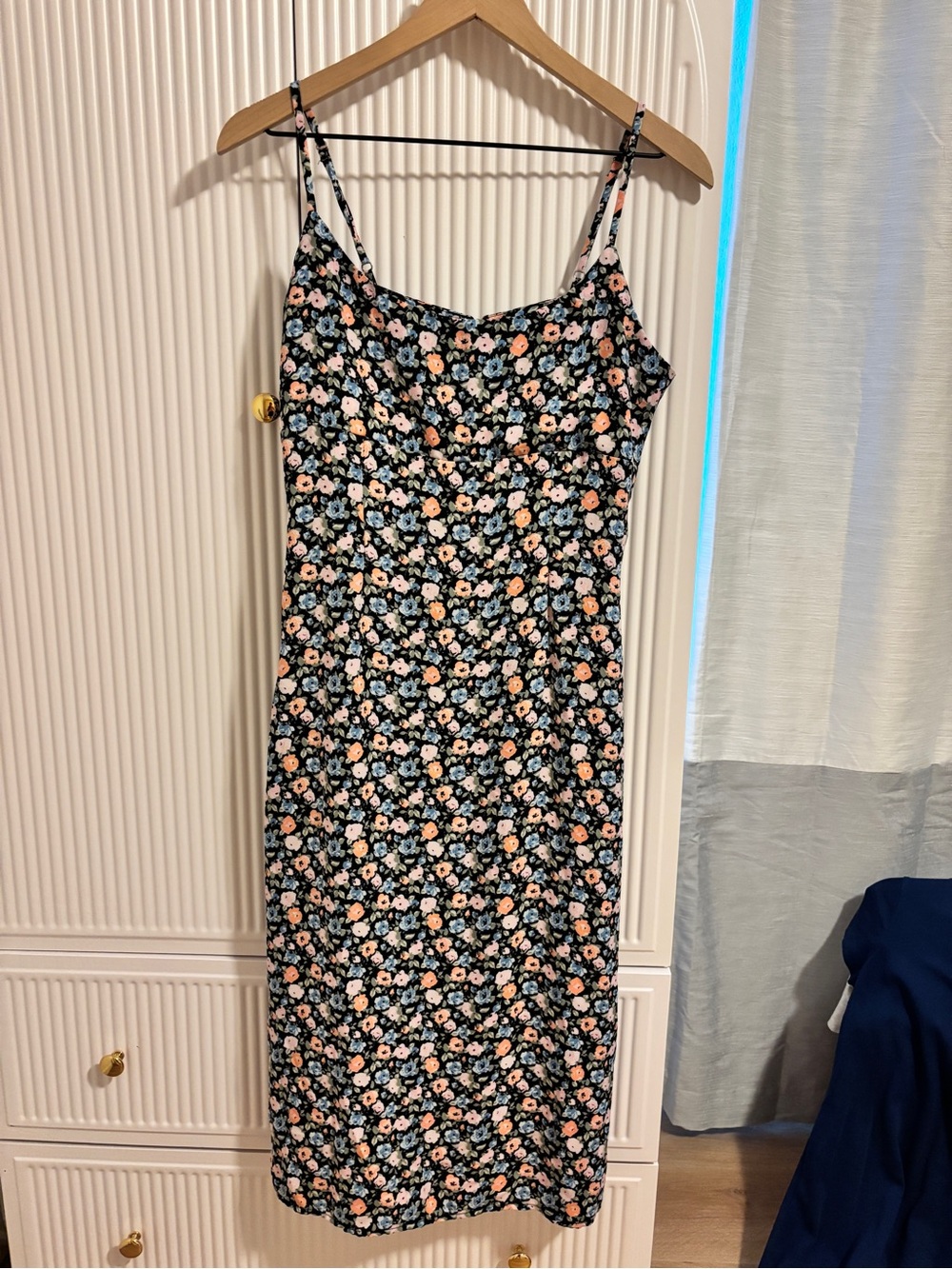 bp Black Floral Slip Midi Dress with Pastel Blooms